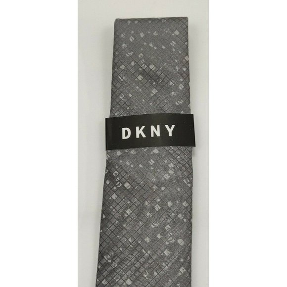 DKNY Mens Neck Tie Charcoal Gray Distressed Check - Picture 4 of 8